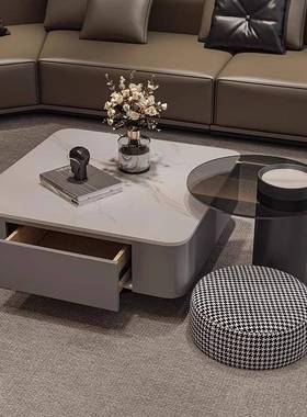 用家桌客轻厅玻璃黑色茶奢岩板现代简约组合茶几小BAQ户型方形感