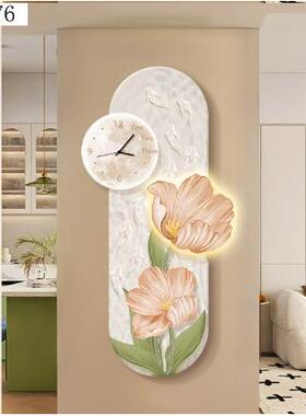 奶表油门风玄关装饰画带钟系列走廊过OYU玄道关入户正对墙壁花开