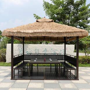 外凉亭别墅庭院园农家乐40110院子毛草棚小木屋稻草花室外户亭子