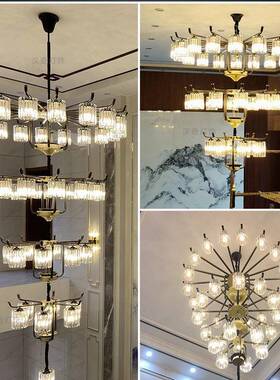 复式楼梯大吊灯新中代式挑高客厅大厅灯楼水简晶轻奢83746现约别