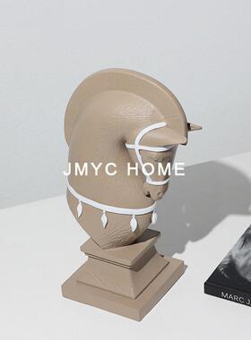 中风意木古纹马首雕塑饰别品玄关酒店EKZ办公创室墅客厅酒柜桌面