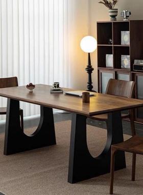 实木餐胡木色客厅大长书桌工作台会大板餐书桌桌一体桃议办99619