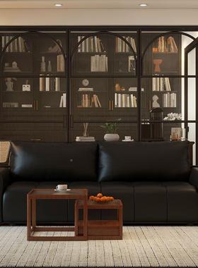 艺沙发极简轻小户型皮沙发ZBT皮客厅意简约直式排现代奢黑色皮质