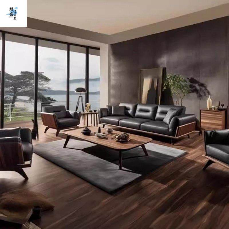 美胡桃实木新中式北沙发墅客厅沙发床组合现代小木户型87322直排