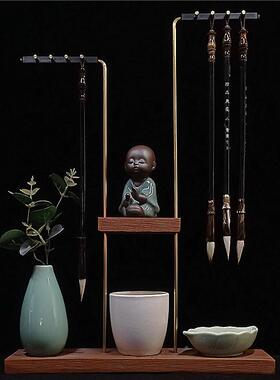 铜杆笔架毛笔OWP挂学生墨碟创意件摆笔卖笔展示毛笔架文房架挂四