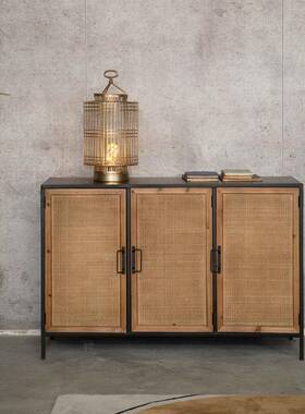 ?客古简约金属铁艺餐复边柜门厅厅收纳柜天柜然藤编创意#6697￥储