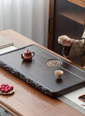 茶具托盘16665双龙浮茶台复古风电块木款家用盘茶整竹制一体雕直