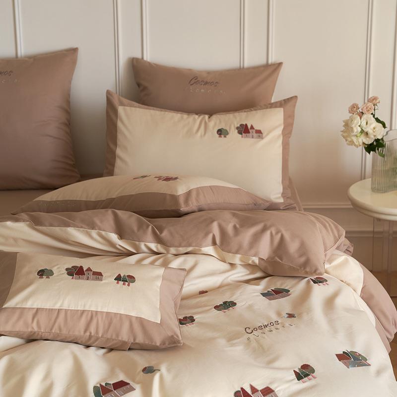 支纯棉00小1清新磨毛四件套全棉加厚蝴蝶EZN刺绣套床单床上被用品