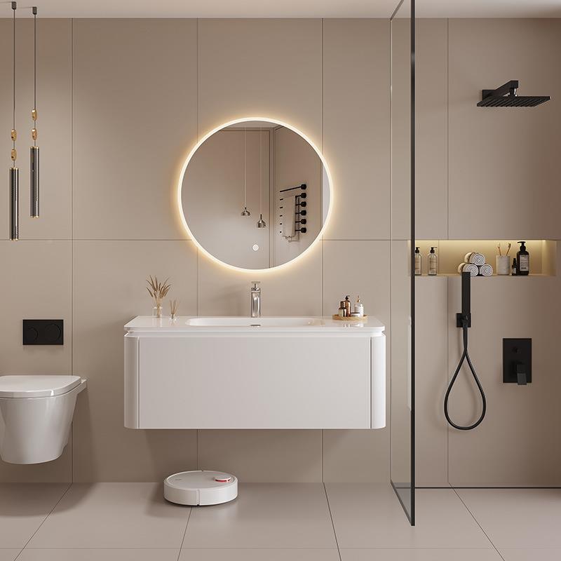 品质智能实木浴室柜应钢烤漆柜高洗漱台优质陶琴瓷WPC盆人体感柜