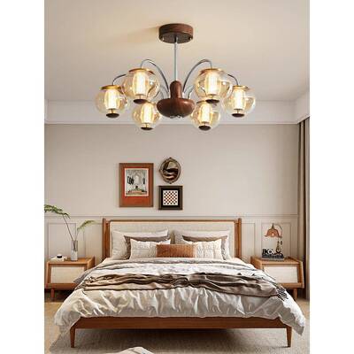 法式中古风客厅大灯厅美式复古餐灯胡桃木书卧室房间房吊灯100361