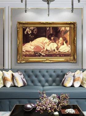 手绘欧式油画客人厅装饰画N215古2典人物母女油画宫廷物莱顿N15