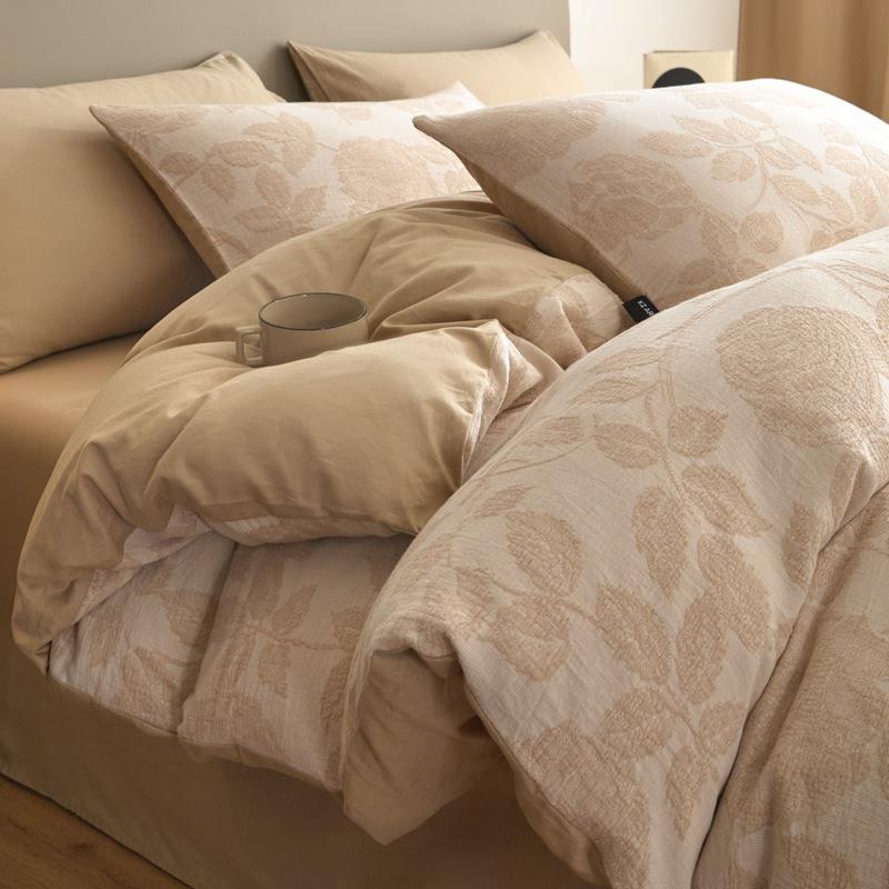 全棉色织层床上四件套简三纱床约纯棉MFL大提花床单被套床笠款裸