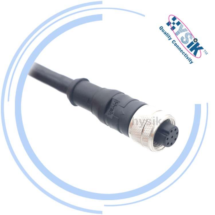 M12信号电器连接线PVC4空芯12芯带母直头UFQ航插头