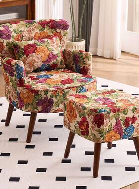 美式复小古单人小沙发家用户型台PFS60454厅卧室民客宿中古风布艺