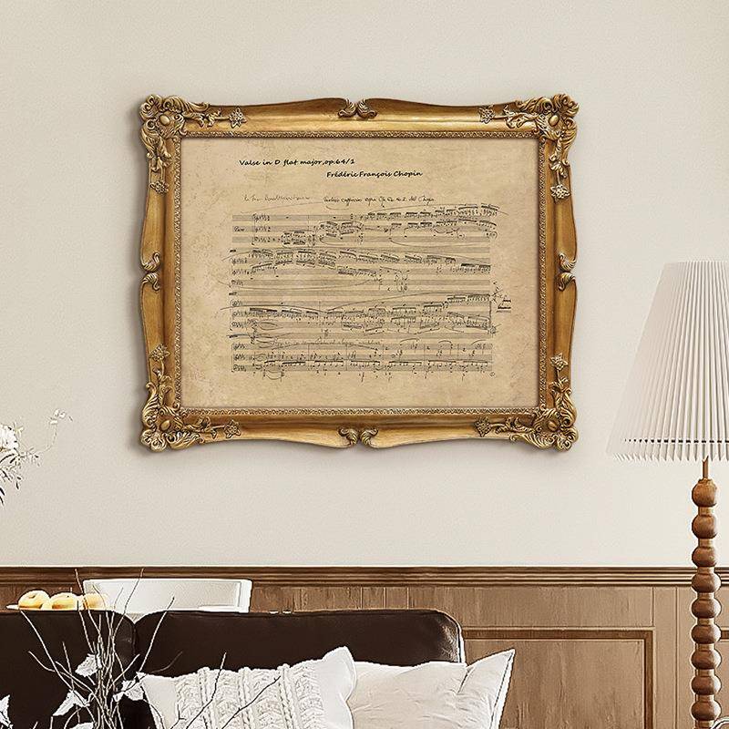 钢法式小众复中古IHO艺术肖邦琴手稿欧式古雕花框挂画谱琴房装饰