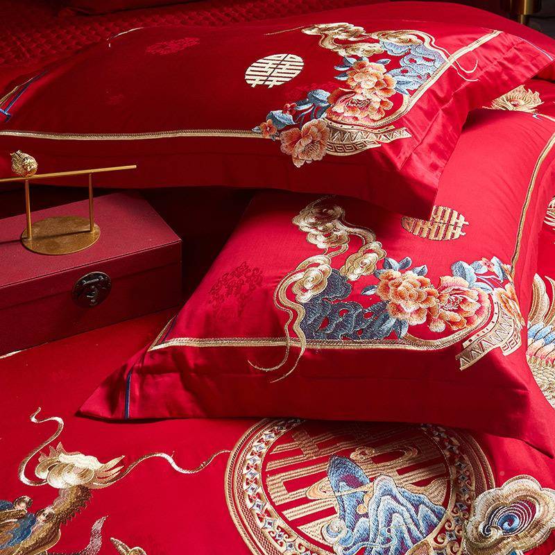 结婚四件套140s长绒棉喜套被件高婚端庆床上品DW-91008用陪嫁红色