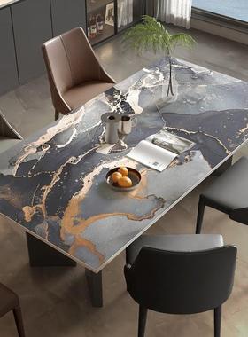 岩板餐保YZR桌布油防水防防烫仿大理石纹灰色台面护垫茶几皮深革