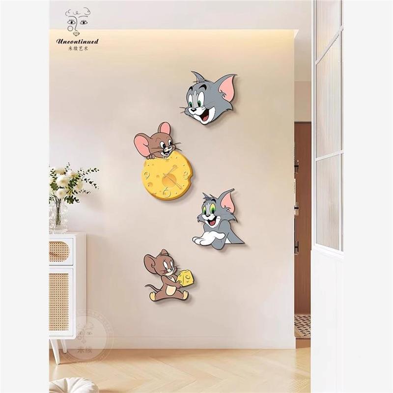 通猫和老鼠玄关装饰画走廊时餐钟带壁VEM灯钟表厅壁挂画客卡厅挂