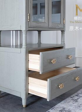 式实木全实美储木双开门酒柜物纳客厅边柜组收合灰81609色玻璃高