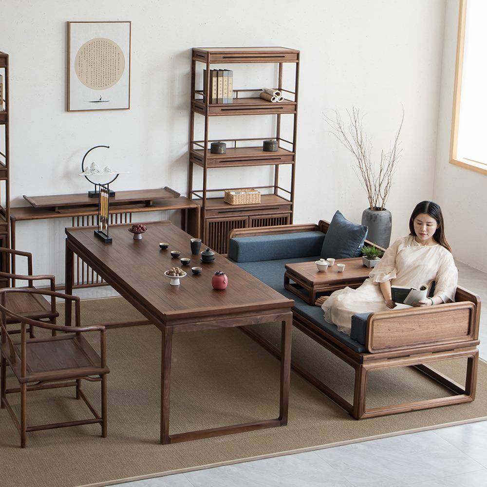 新中式书黑胡木书房书桌组合全实柜木画案书画桌榆木茶桌92093桃