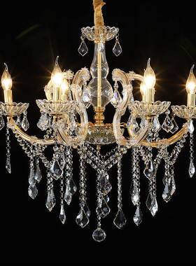 简欧式客厅水WNZ晶灯大气餐厅吊片现代约卧室书房金色蜡烛灯夹水