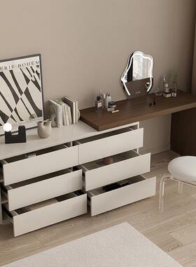 奶油风合全实木妆台收纳柜一体组简约多功梳能化伸缩转角网95728