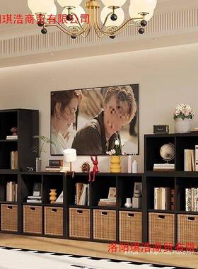 黑色书柜置物柜靠落墙架地客厅由书组合八格柜家用87287收纳自柜