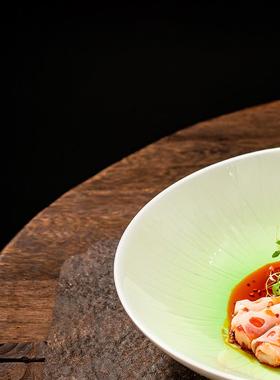 202YGS5新简款盘约星瓷雅汤陶凉菜餐具冷菜盘子浅绿意境融合深盘