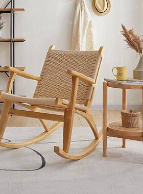 木摇椅简约藤编摇摇椅闲藤编阳懒休实人绳编家具台92421纯手工