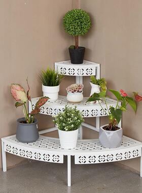 室内花架置物阳台铁艺阶梯DNX地式多花层户外庭落院多肉架白色盆