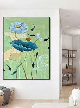 中式莲花九鱼财装饰画客厅抽象荷叶聚装饰图壁画玄80792关锦鲤鱼