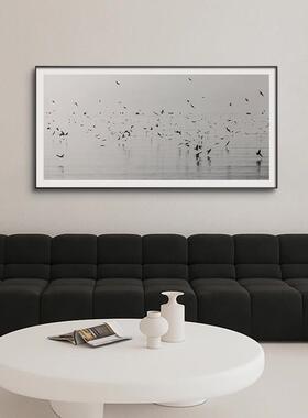飞70287鸟现代简约室头画黑白摄影风客卧厅关横版挂画酒店玄柜壁