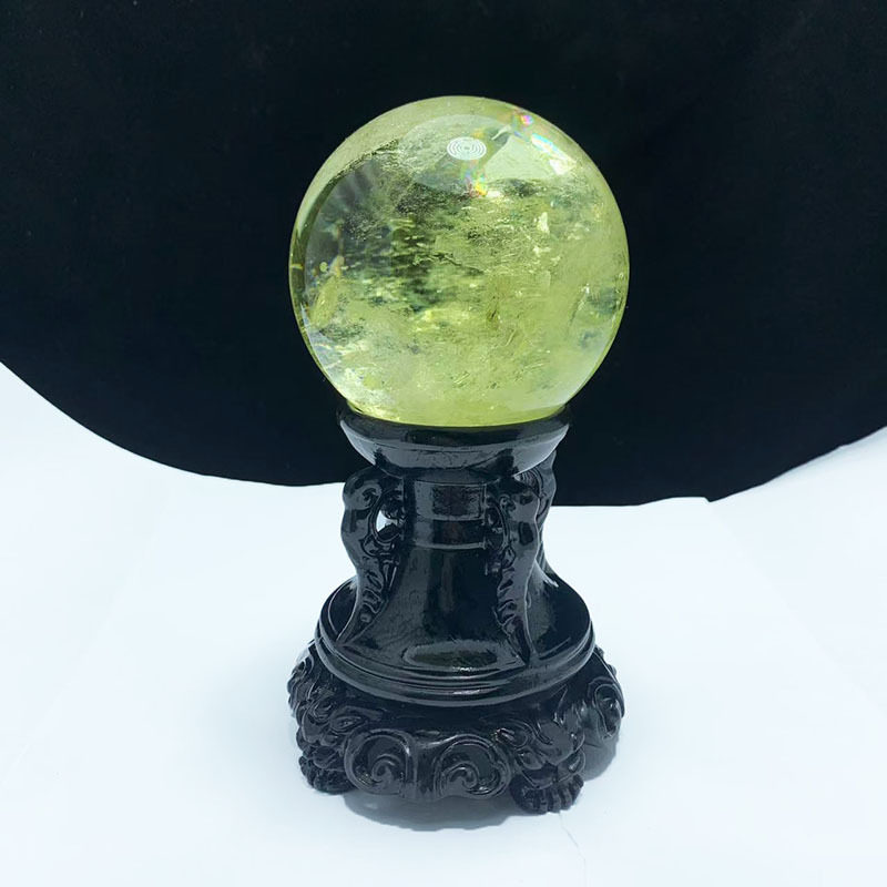 天然黄水晶球摆件 原石切割打磨黄色水晶球送礼家居玄关客厅摆件