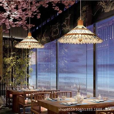 日式和创16823风花吊灯特质色新伞中式雨伞竹艺木灯具寿司料理店