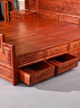 式实木床1.58米古典雕花榆木52151双人大床中榫卯结构1.米全客房