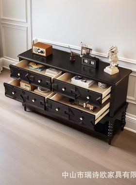 法式中古风户入黑色玄关饰柜斗实52357木客厅装过道美式收纳储柜