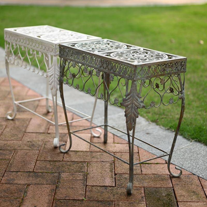 美式阳乡村长条铸铁花架复古做旧户外物台庭院多子肉花VYN盆桌置