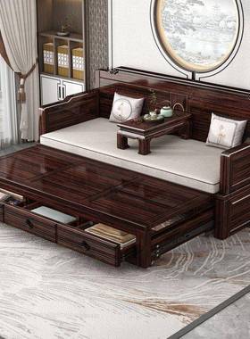 新中式实木罗床汉发沙床两用多功能发沙床带抽屉202TIJ5新款沙发