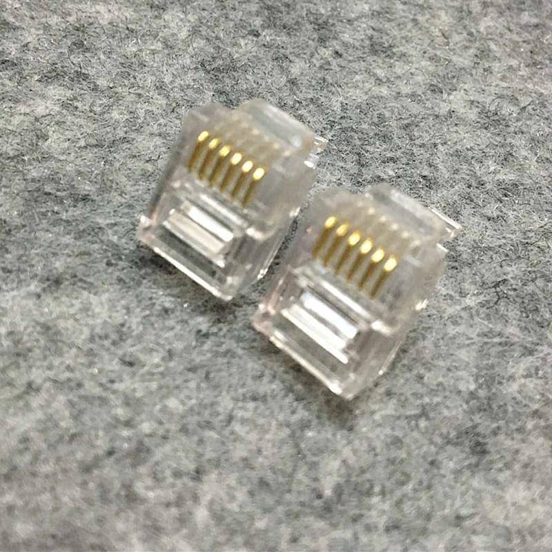 6芯RJ1水1电话头六芯话线接语音6P6C晶六芯镀金电SLK电话机水晶头