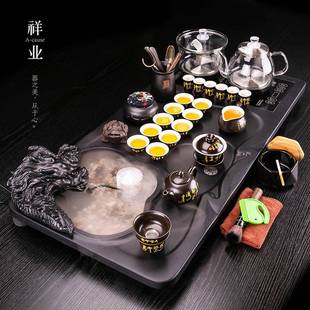 办公室家用新款 实木茶盘全自动一体流水茶海烧水壶茶台茶具套装