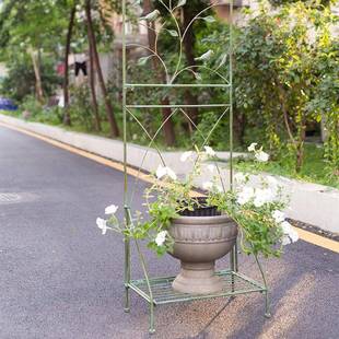 欧yy066带底座铁艺阳式台铁庭院爬藤架攀爬置物支架架线莲花盆一