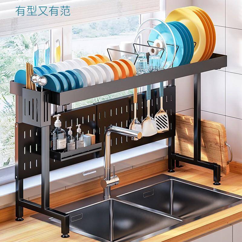 可伸缩厨房水槽置物架台面式碗碟收纳架多功能水池上方碗盘沥水架