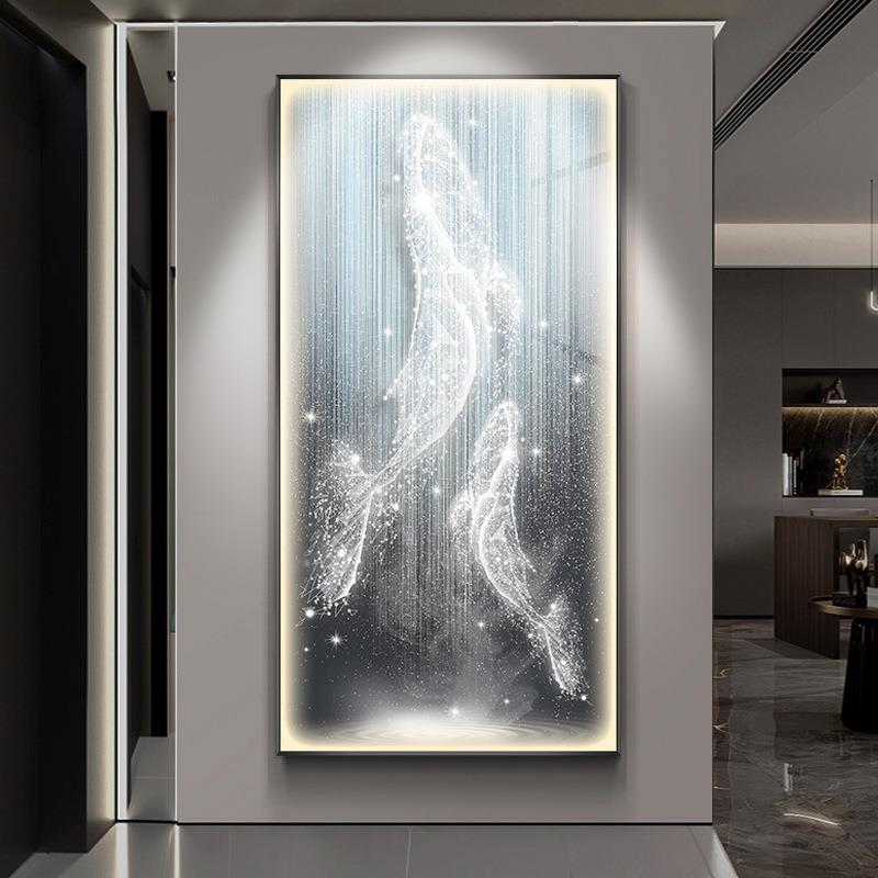 31现鲸代玄关装饰画带ed灯走l廊道挂画简约抽象鱼过正对门竖版壁