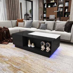 电视柜MLC108茶几新款 家用户型白小光升降高茶几黑大客厅简约现代