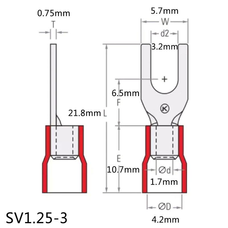 SV1.25-铜VQF叉形绝缘护套冷压口紫接线端子3开鼻电线接插头地线