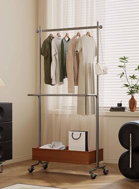 中古衣主卧层带轮架可移动双挂衣服置物架帽家用卧室落地挂97708
