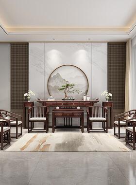 新中式金木堂中六件套实木乌条翘头农61164村八仙案桌神台雕花供