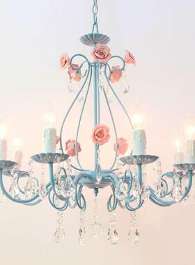 简公约田园风格卧室灯欧式铁艺草客厅灯浪65860漫主房饰水晶玫瑰