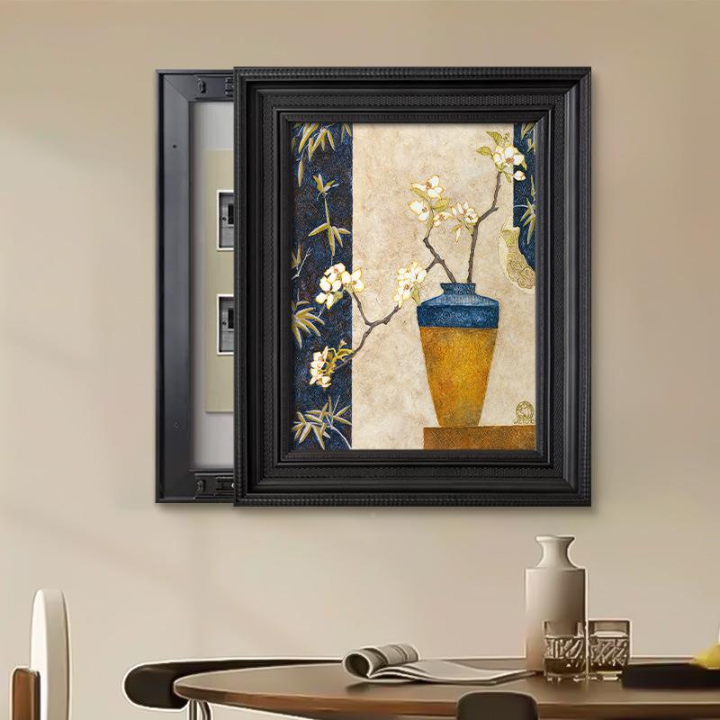 新中式竖款电SKV遮餐表箱开装饰画法式复古客厅厅配电箱挡电闸关