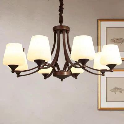 风美式吊灯客厅饭118厅卧室灯乡村式覆约古铁法艺玻璃简大气书房